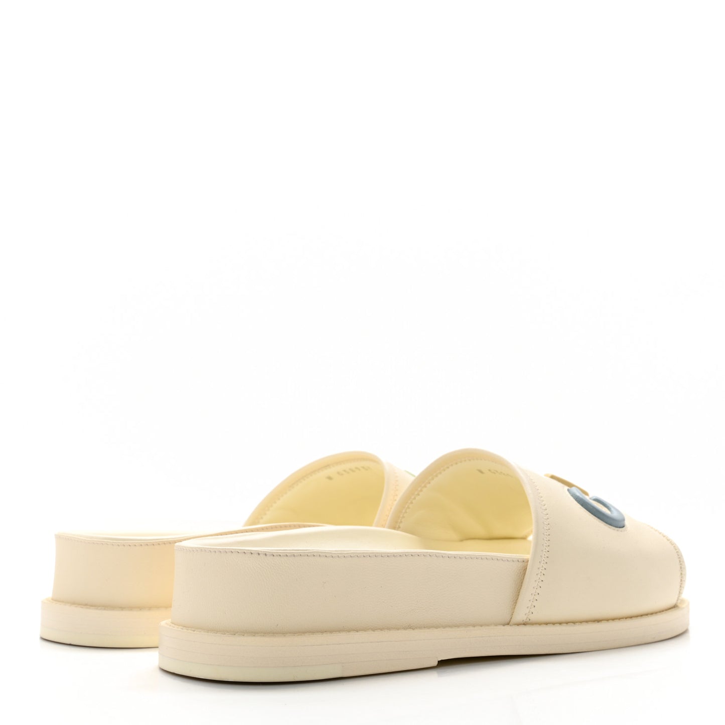 Lambskin Cha-Nel Mule Sandals 39.5 Ivory Multicolor