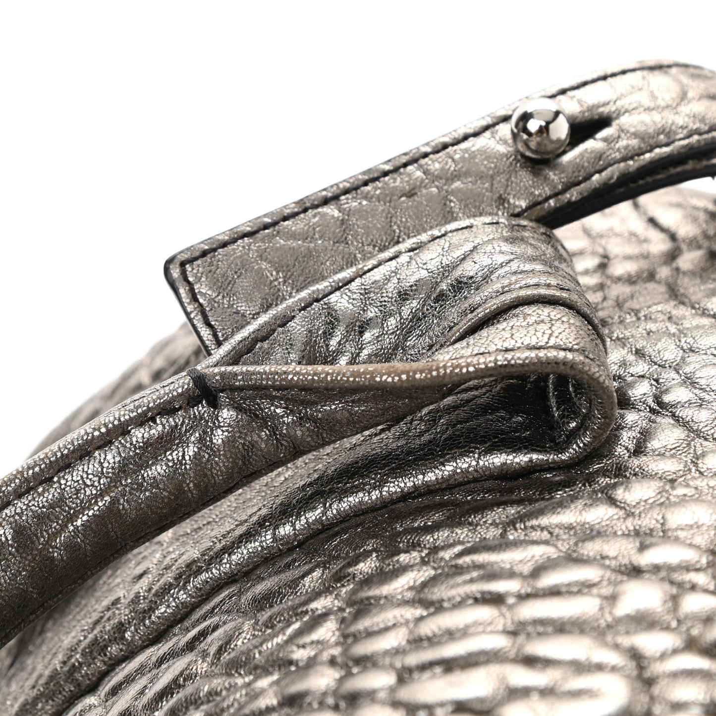 Metallic Pebbled Lambskin Rocco Carbon Silver Hardware