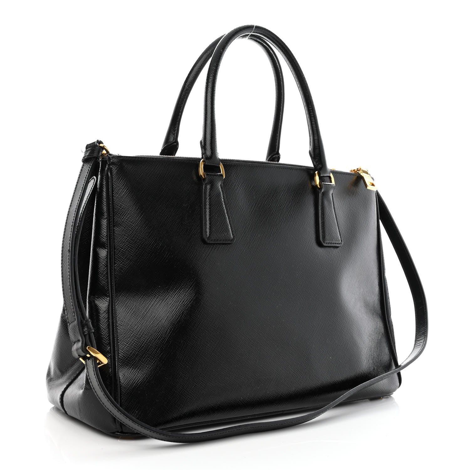 Prada Saffiano Vernice Medium Double Zip Tote Black 4 of 12