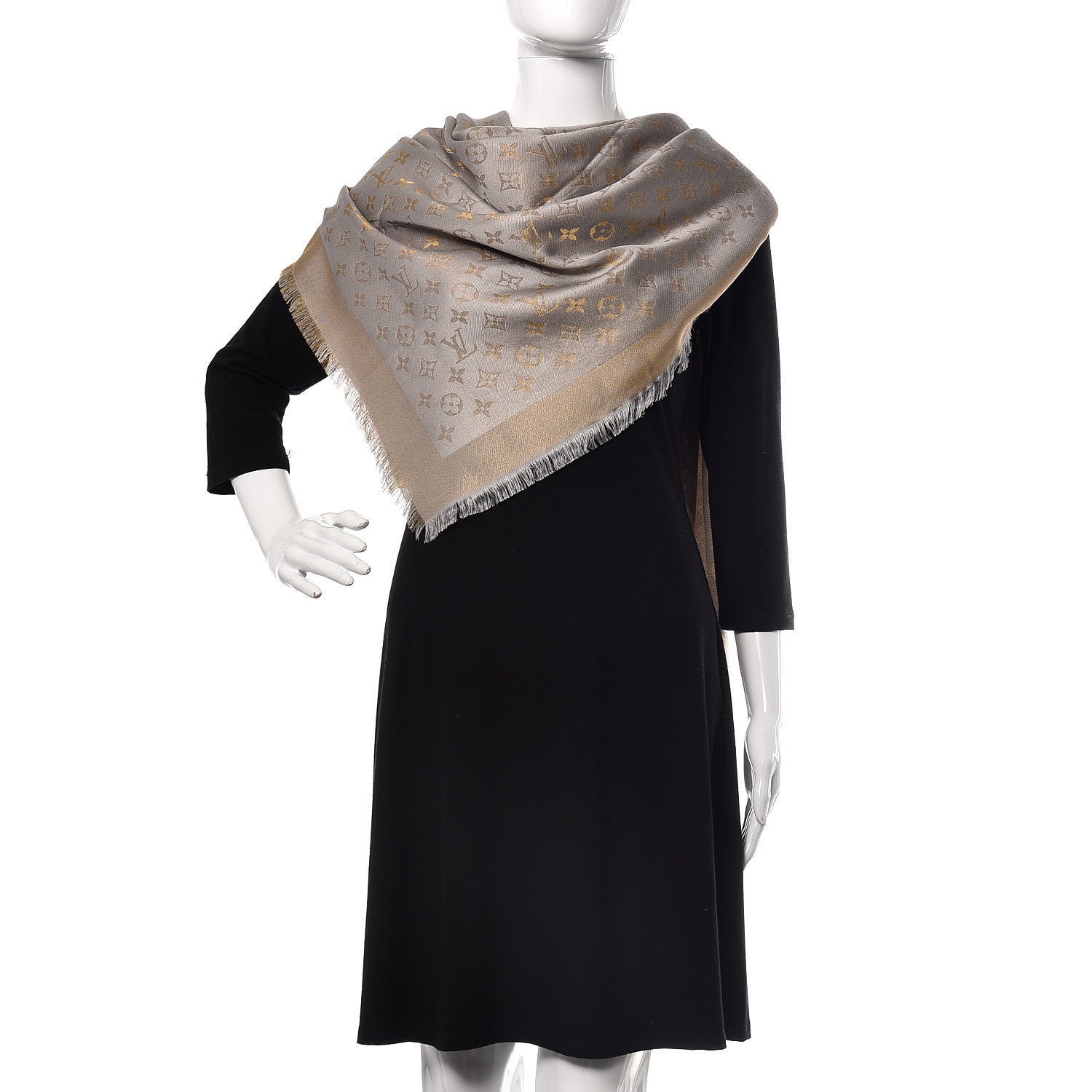 Louis Vuitton Silk Wool Monogram Shine Shawl Beige 2 of 5