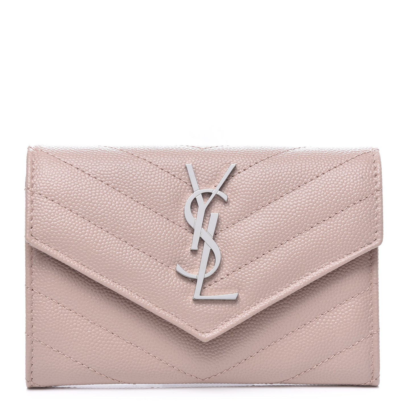 Grain De Poudre Matelasse Chevron Small Monogram Envelope Wallet Pale Pink
