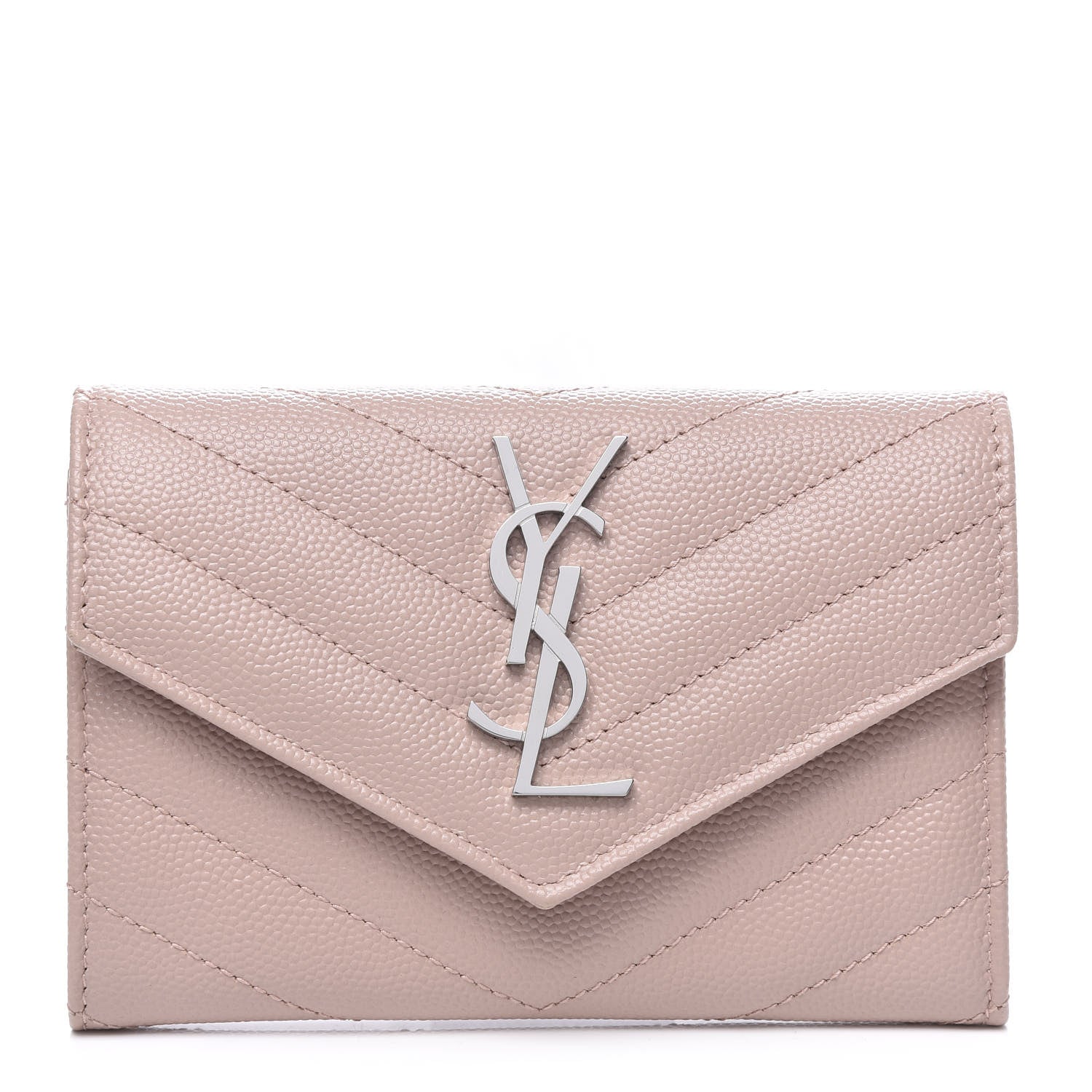 Saint Laurent Grain De Poudre Matelasse Chevron Small Monogram Envelope Wallet Pale Pink 1 of 6