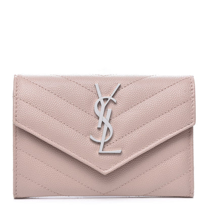 Saint Laurent Grain De Poudre Matelasse Chevron Small Monogram Envelope Wallet Pale Pink 1 of 6