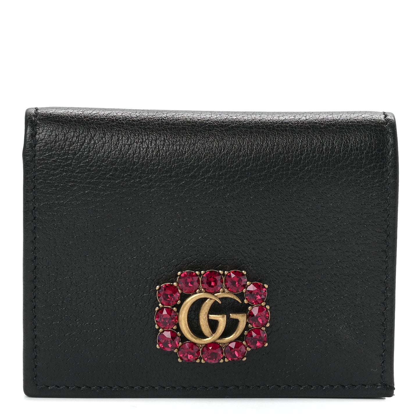 Calfskin Crystal Double G Card Case Black