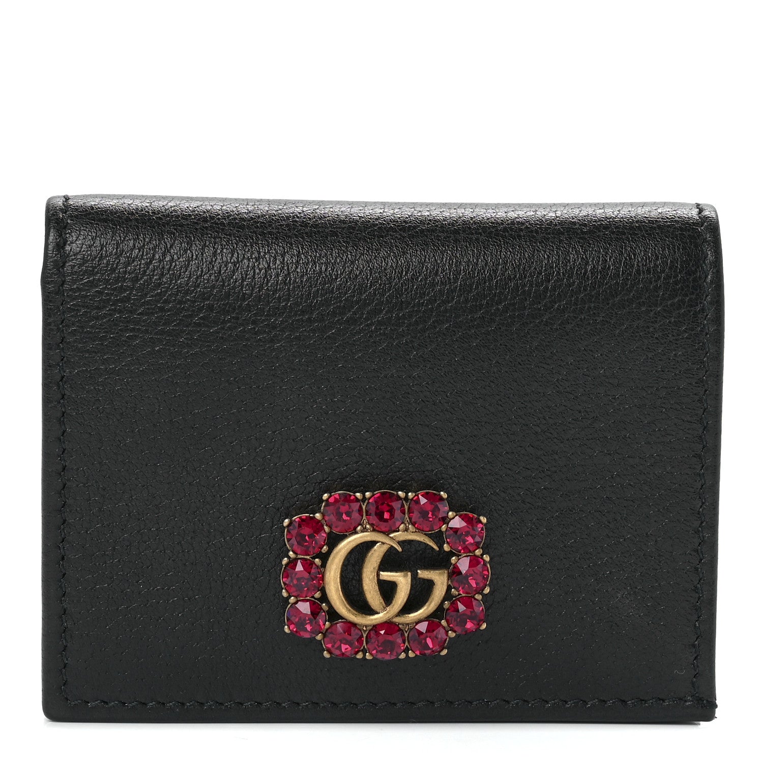 Gucci Calfskin Crystal Double G Card Case Black 1 of 11