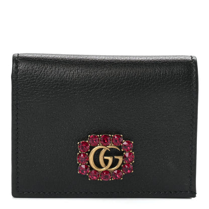Gucci Calfskin Crystal Double G Card Case Black 1 of 11