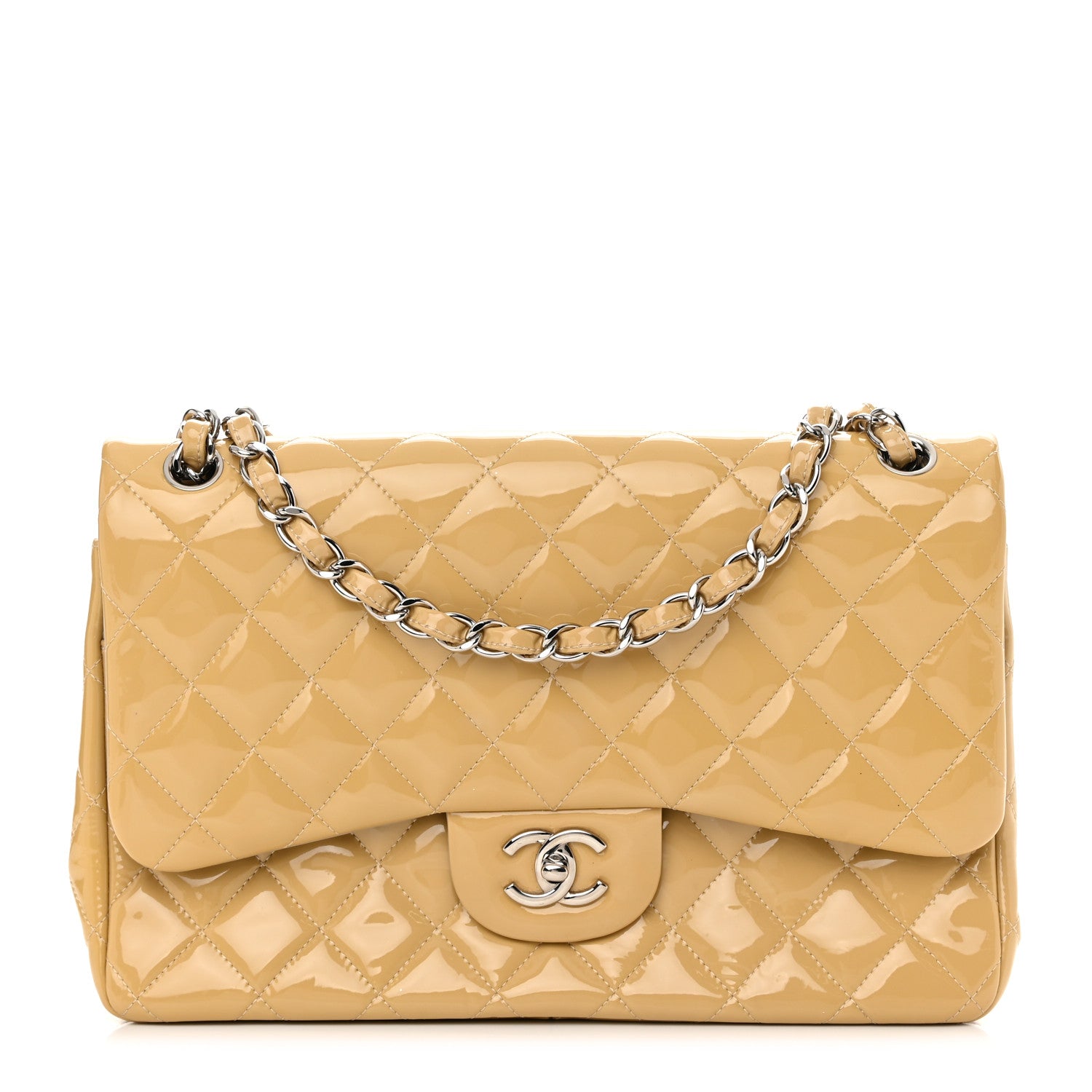 Chanel Patent Quilted Jumbo Double Flap Beige 1 of 16