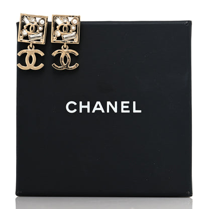 Chanel Baguette Crystal CC Drop Earrings Gold 5 of 5