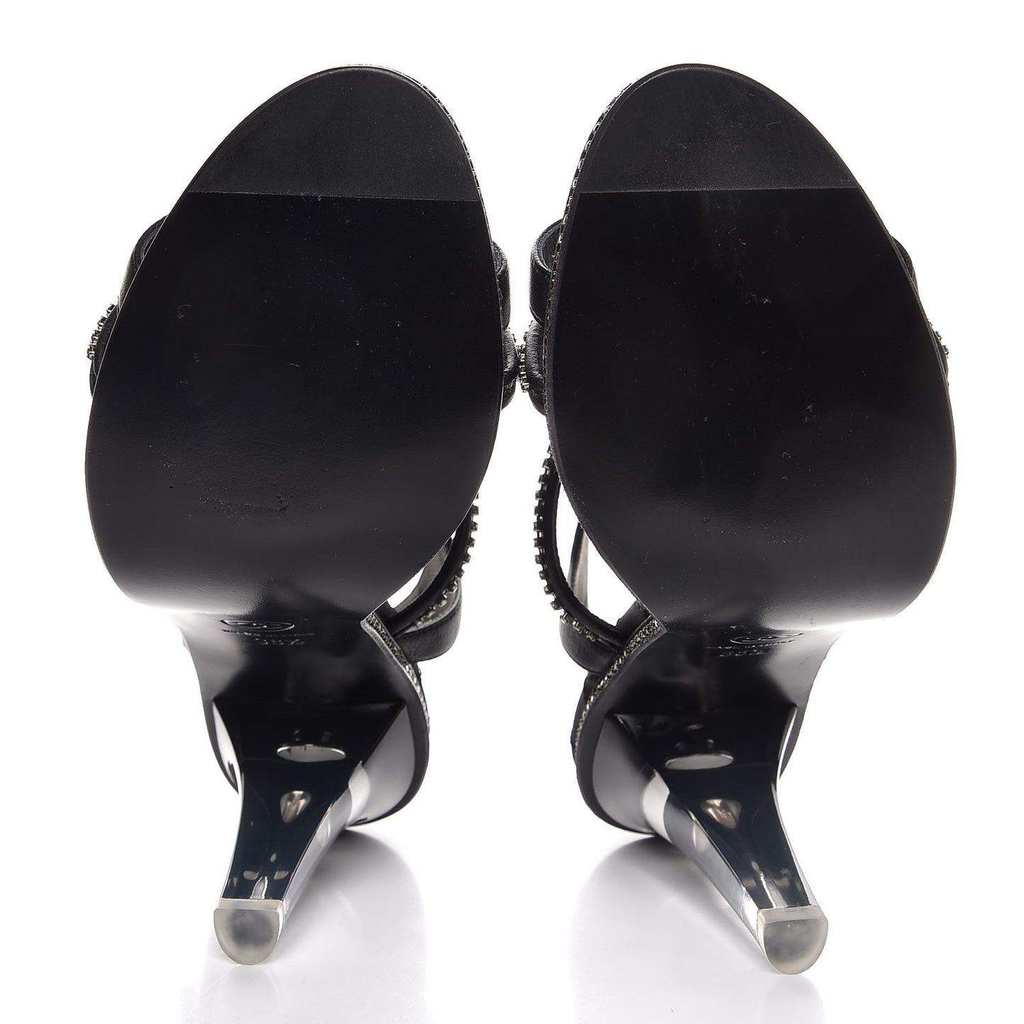 Calfskin Crystal Strappy Sandals 38.5 Black