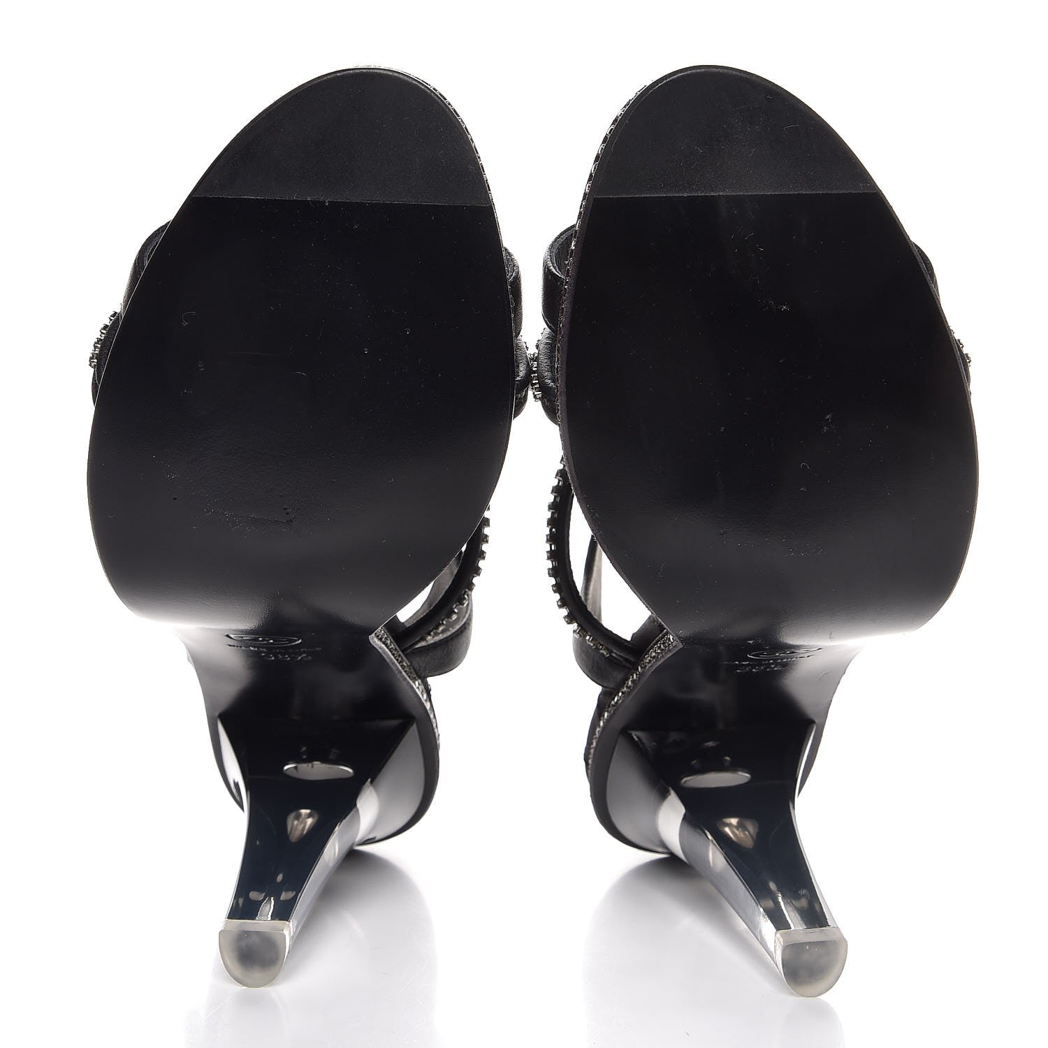 Chanel Calfskin Crystal Strappy Sandals 38.5 Black 5 of 8