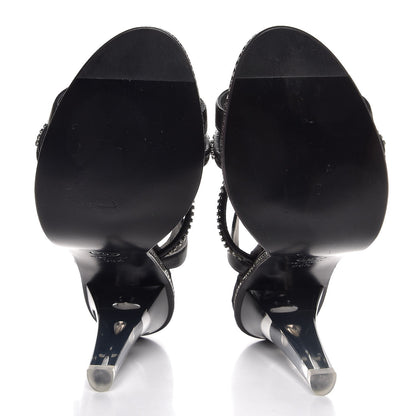 Chanel Calfskin Crystal Strappy Sandals 38.5 Black 5 of 8