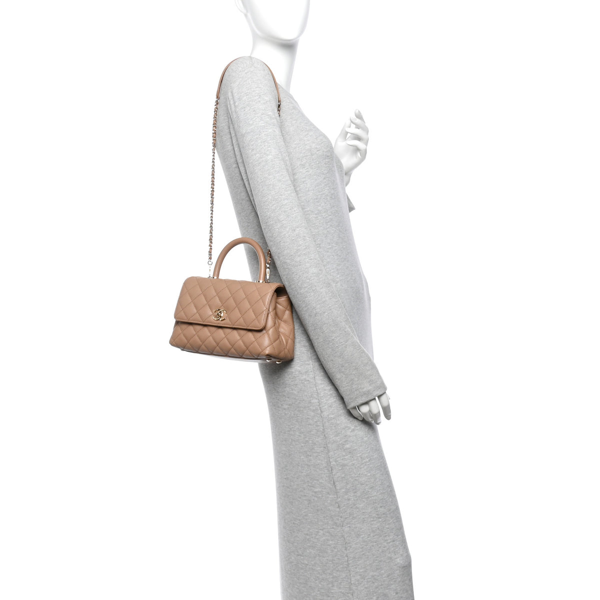 Caviar Quilted Mini Coco Handle Flap Beige