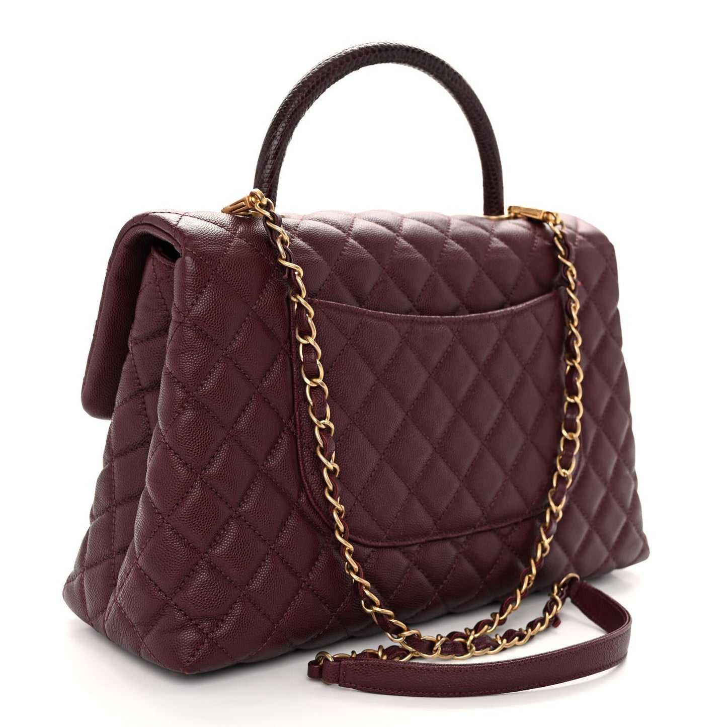 Caviar Lizard Quilted Medium Coco Handle Flap Burgundy