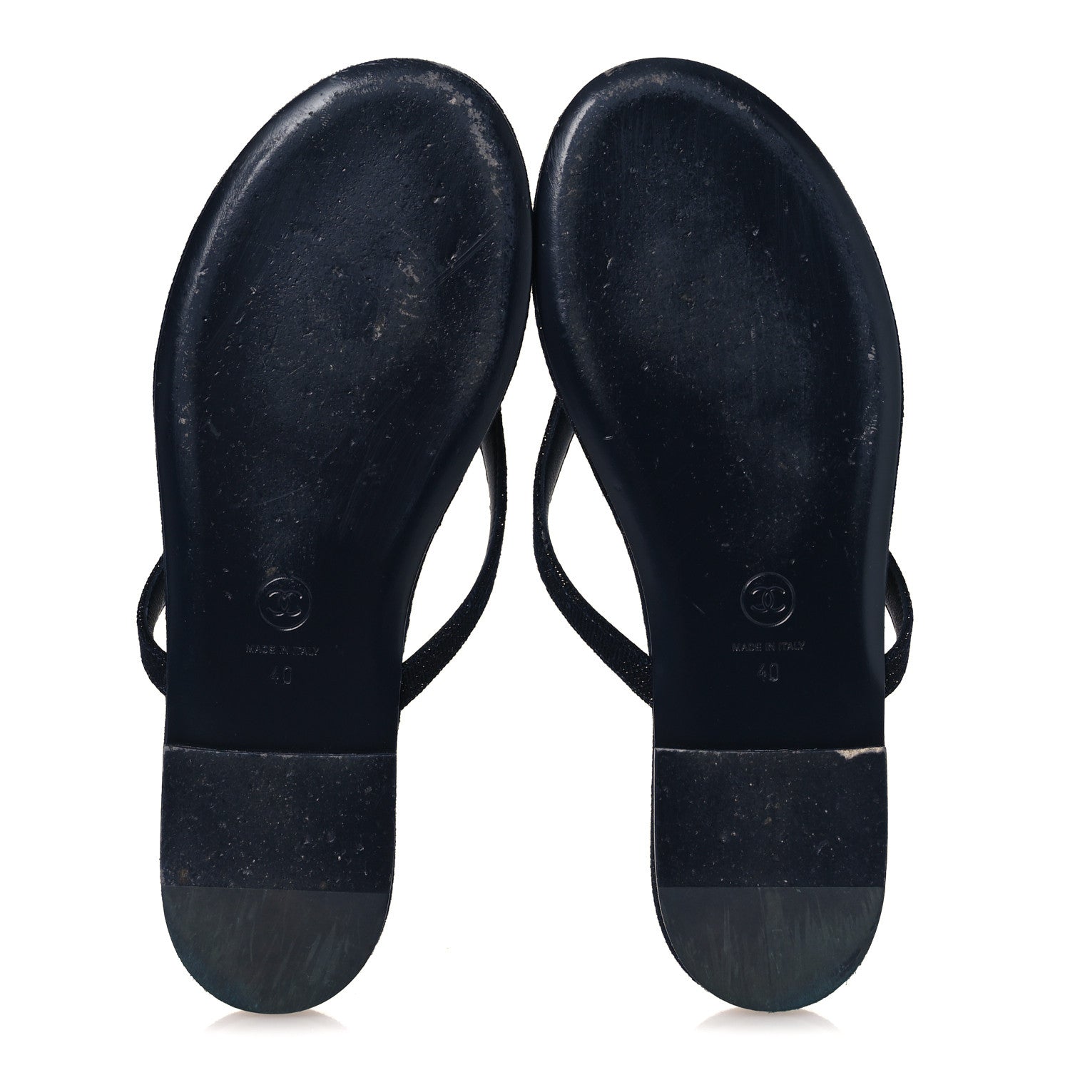 Chanel Cotton Silk Crystal CC Thong Sandals 40 Dark Blue Silver 7 of 10