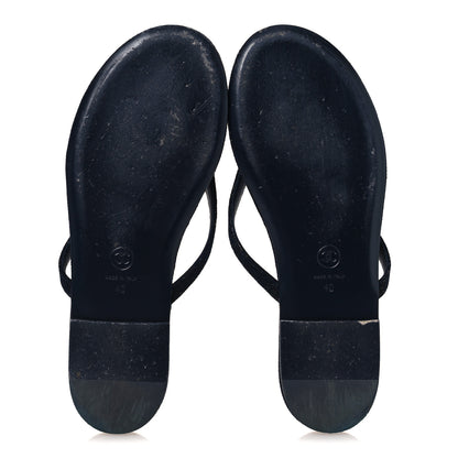 Chanel Cotton Silk Crystal CC Thong Sandals 40 Dark Blue Silver 7 of 10