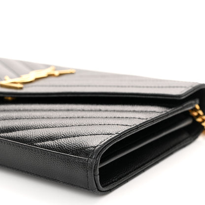Saint Laurent Grain De Poudre Matelasse Chevron Monogram Chain Wallet Black 11 of 11
