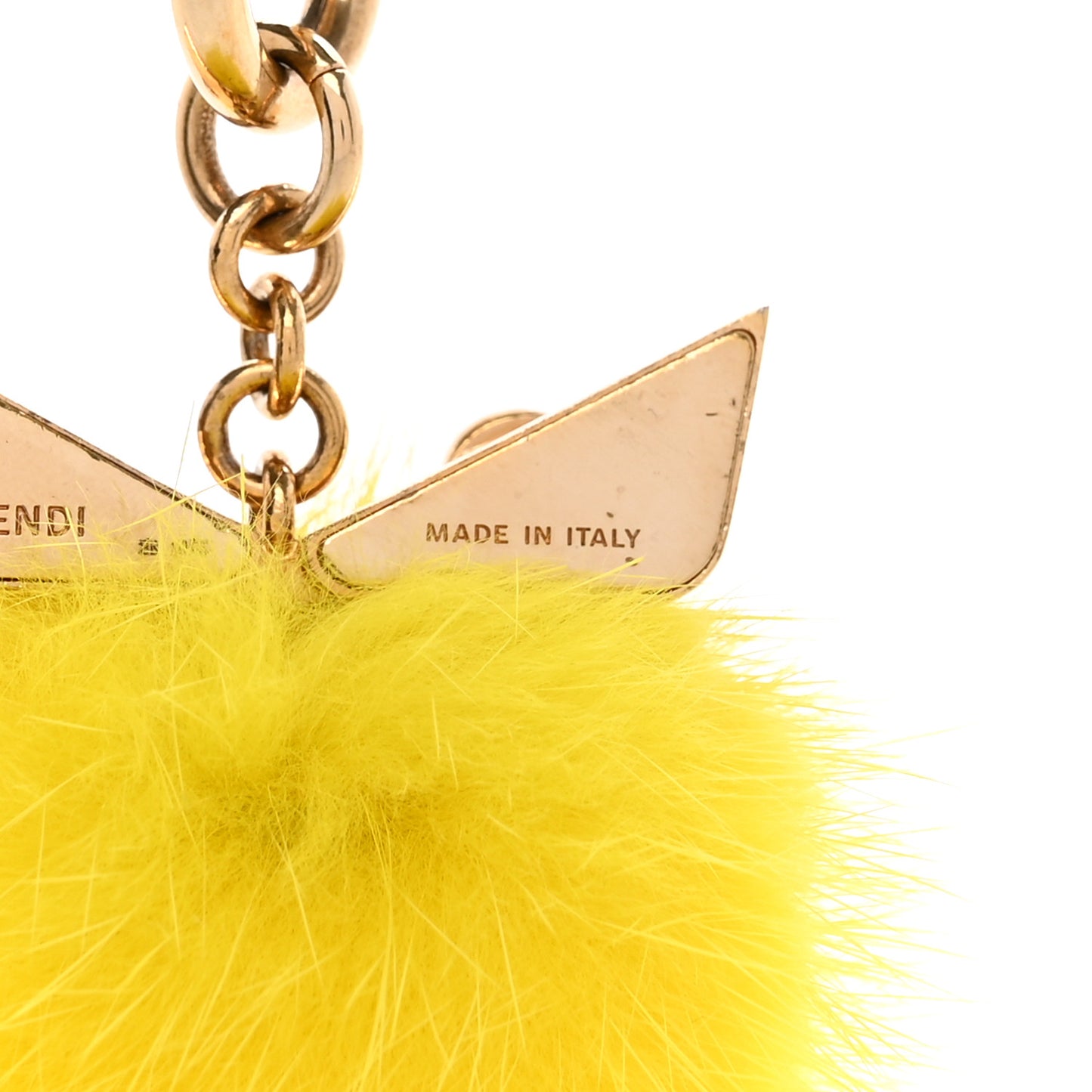 Metal Mink Fur Stone Monster Eyes Mini Pom Pom Bag Charm Yellow