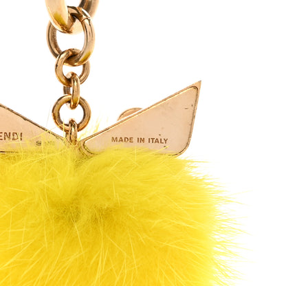 Fendi Metal Mink Fur Stone Monster Eyes Mini Pom Pom Bag Charm Yellow 4 of 5