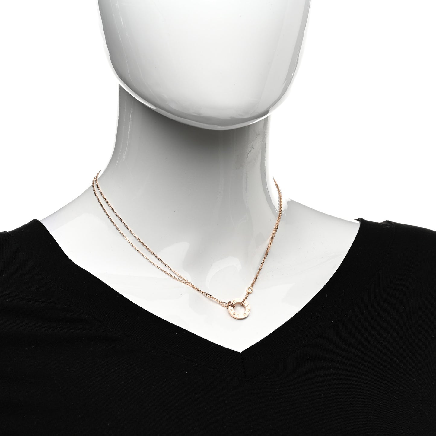 18K Pink Gold 2 Diamond LOVE Necklace