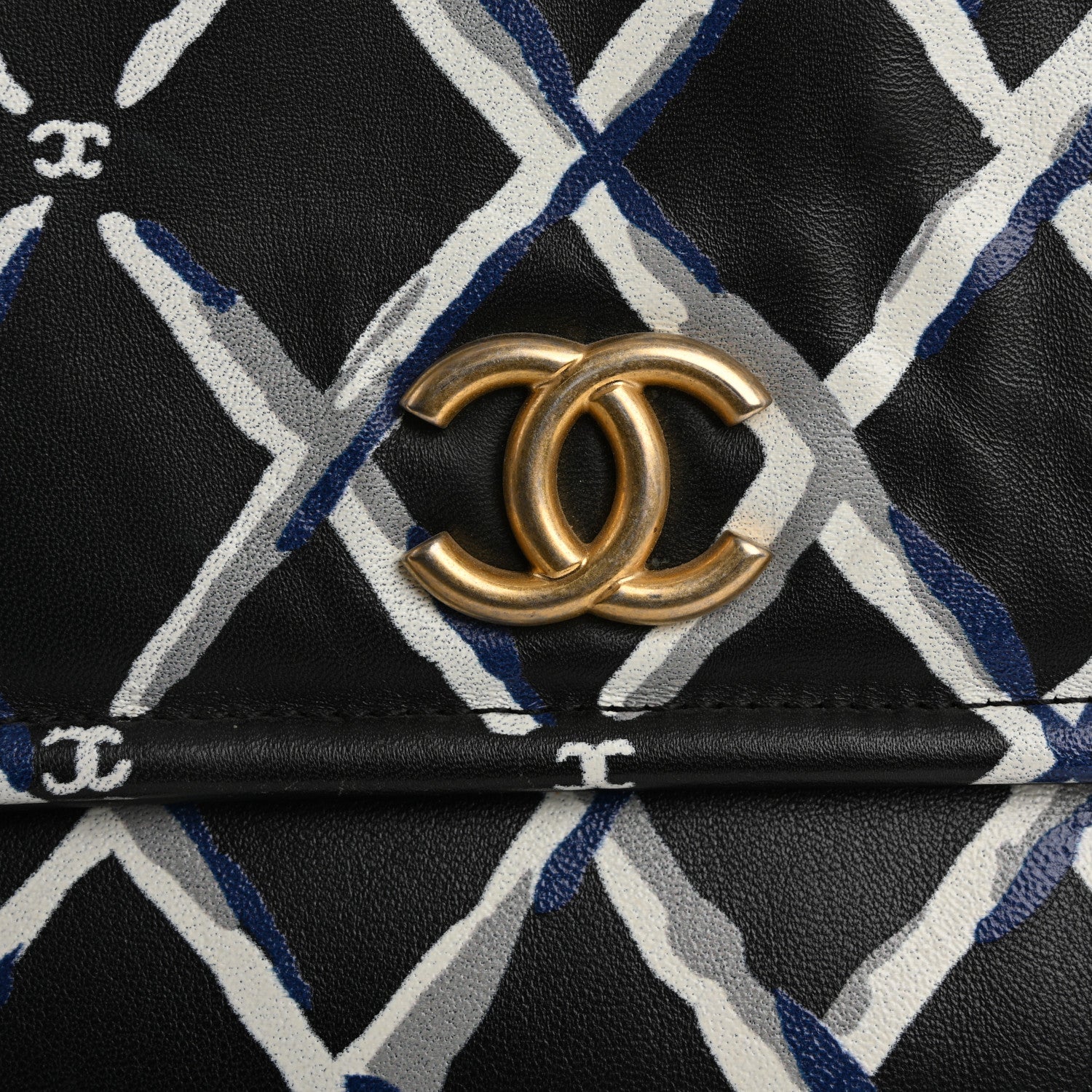 Chanel Lambskin Printed Quilt Flap Clutch Black White 9 of 15