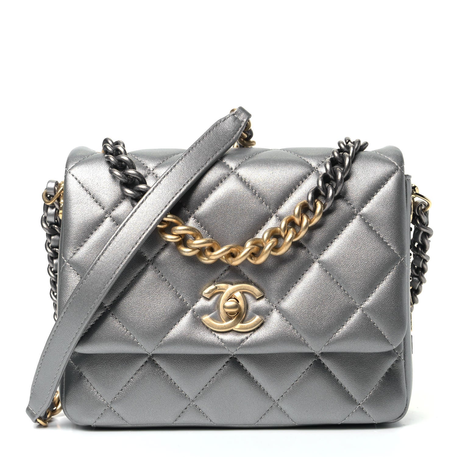 Chanel Metallic Lambskin Quilted Mini Flap Bag Silver 1 of 5