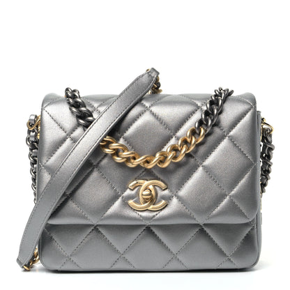Chanel Metallic Lambskin Quilted Mini Flap Bag Silver 1 of 5