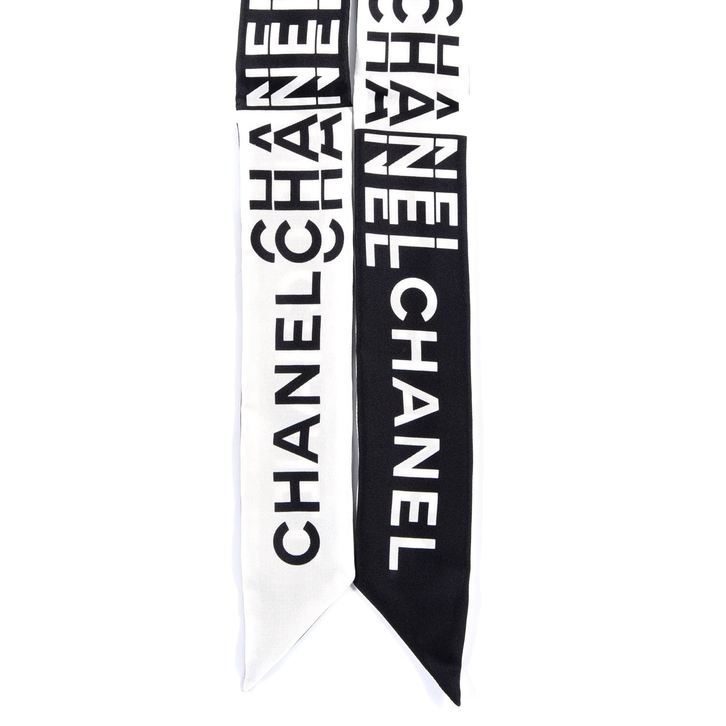 Silk Logo Slim Bandeau Scarf Black White