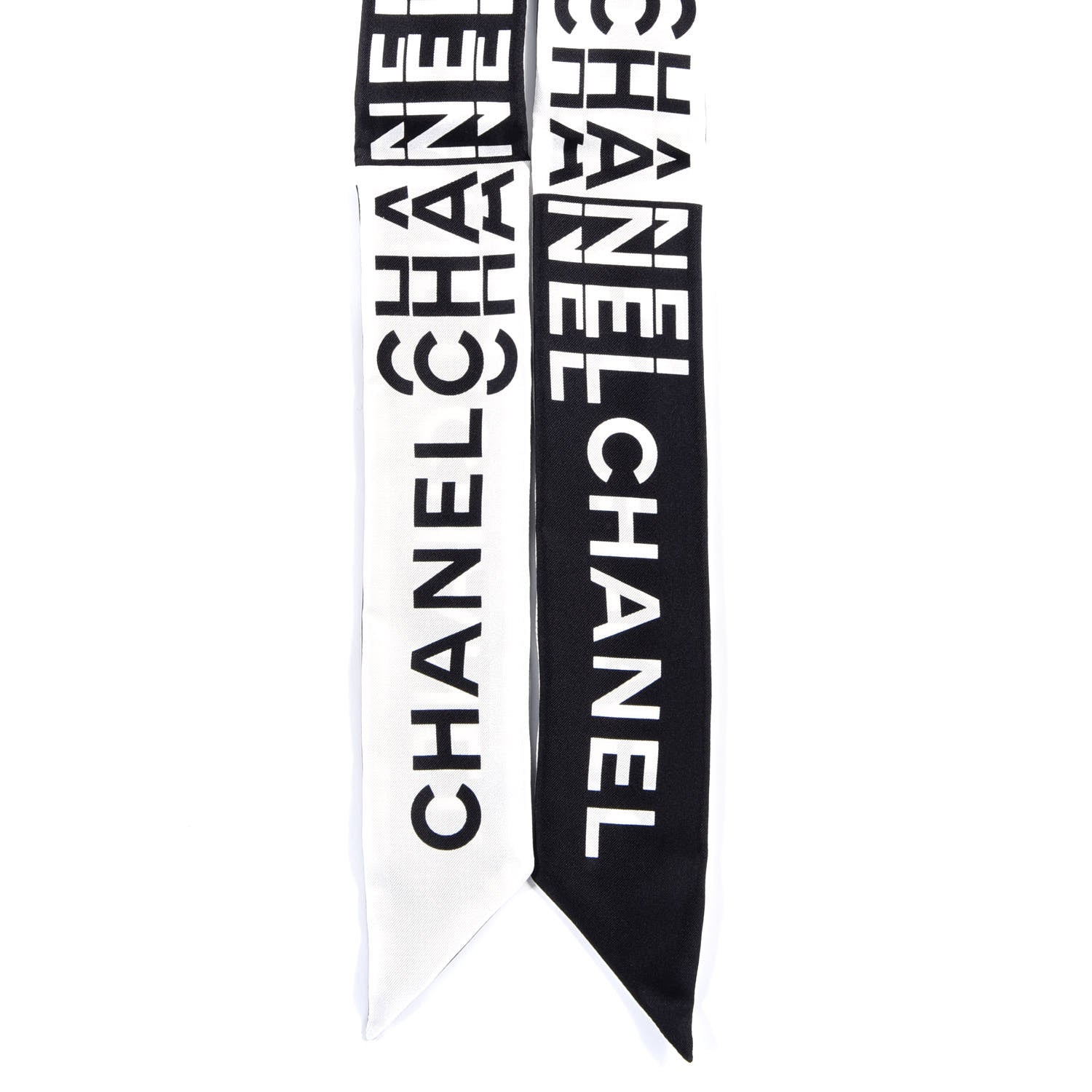 Chanel Silk Logo Slim Bandeau Scarf Black White 2 of 3