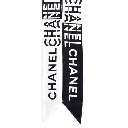 Chanel Silk Logo Slim Bandeau Scarf Black White 2 of 3
