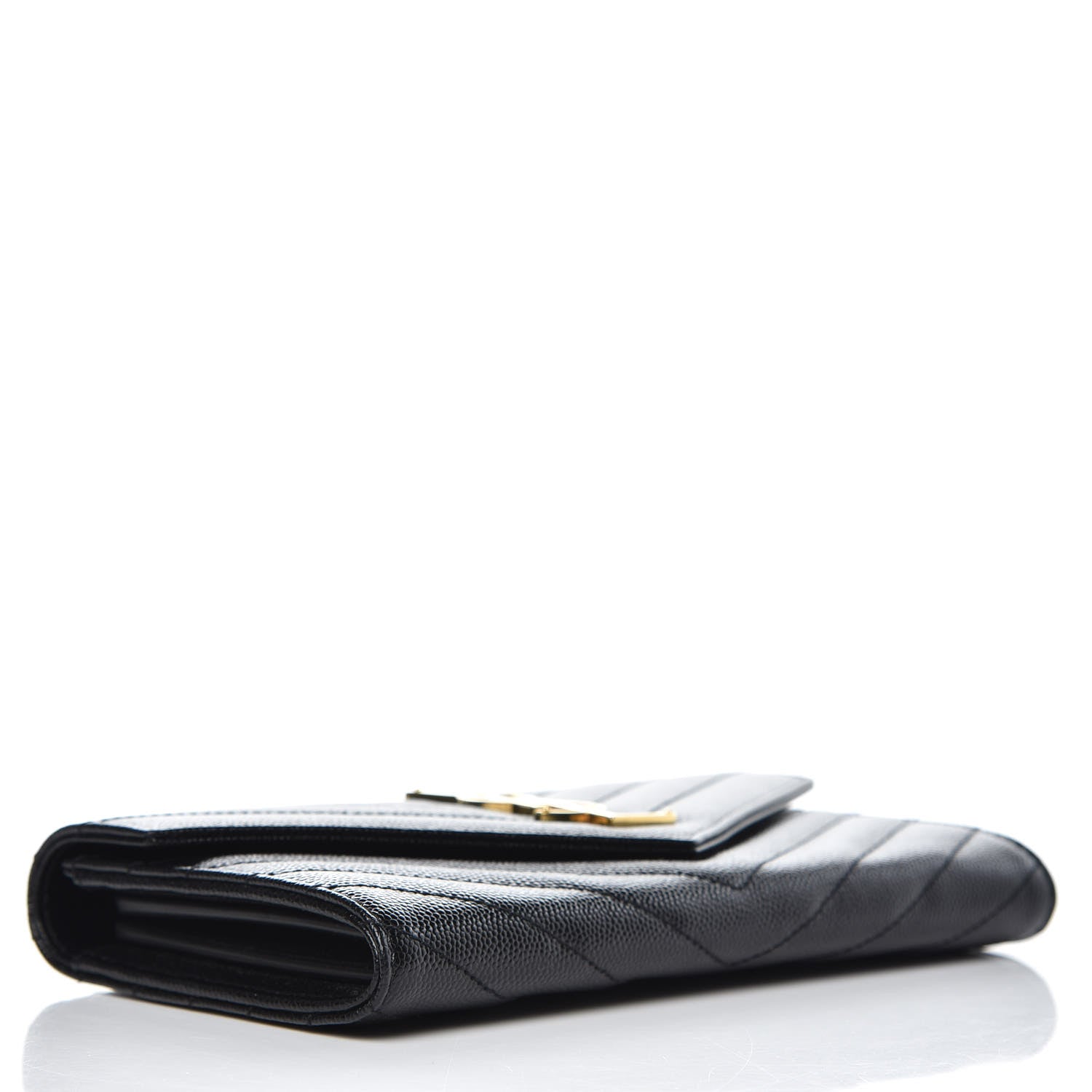 Saint Laurent Grain De Poudre Matelasse Chevron Monogram Flap Wallet Black 4 of 7