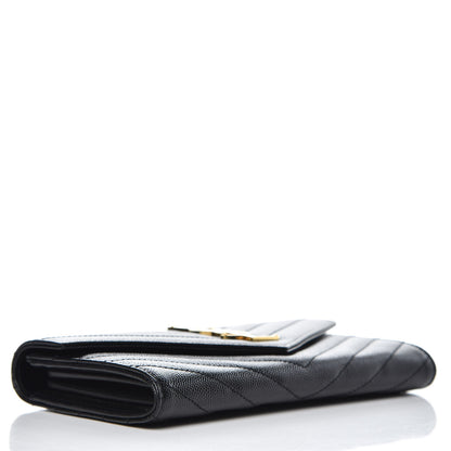Saint Laurent Grain De Poudre Matelasse Chevron Monogram Flap Wallet Black 4 of 7