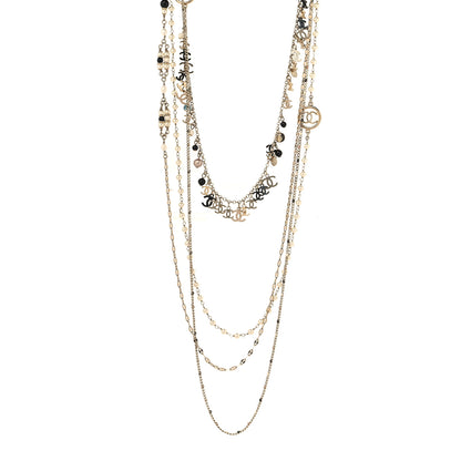 Chanel Pearl Bead Crystal CC Multi Strand Long Necklace Light Gold Black 1 of 4