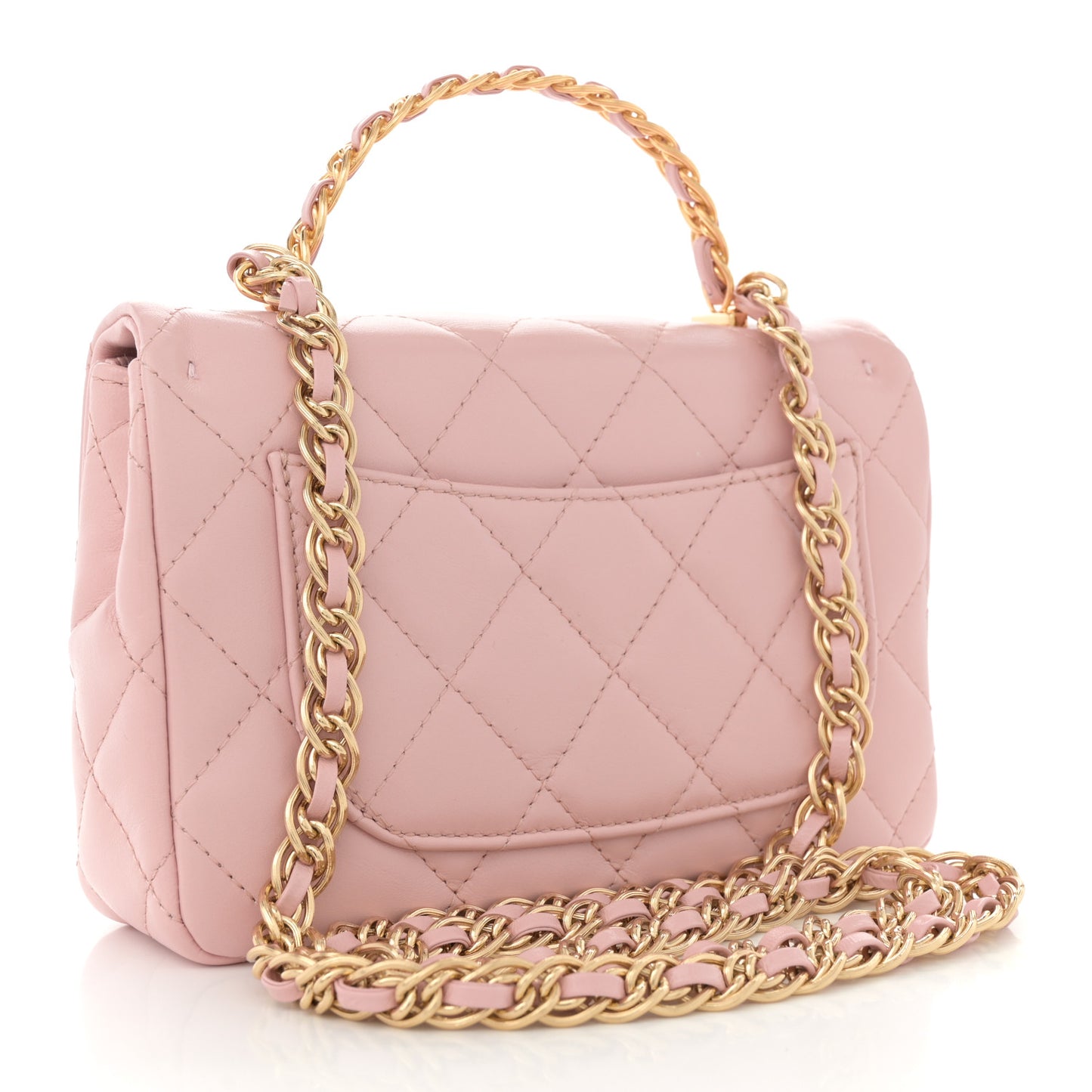Shiny Lambskin Quilted Golden Links Top Handle Flap Light Pink