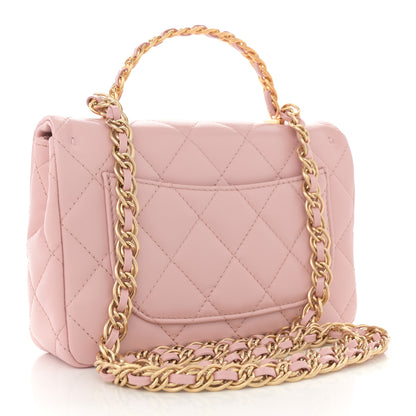Chanel Shiny Lambskin Quilted Golden Links Top Handle Flap Light Pink 3 of 11