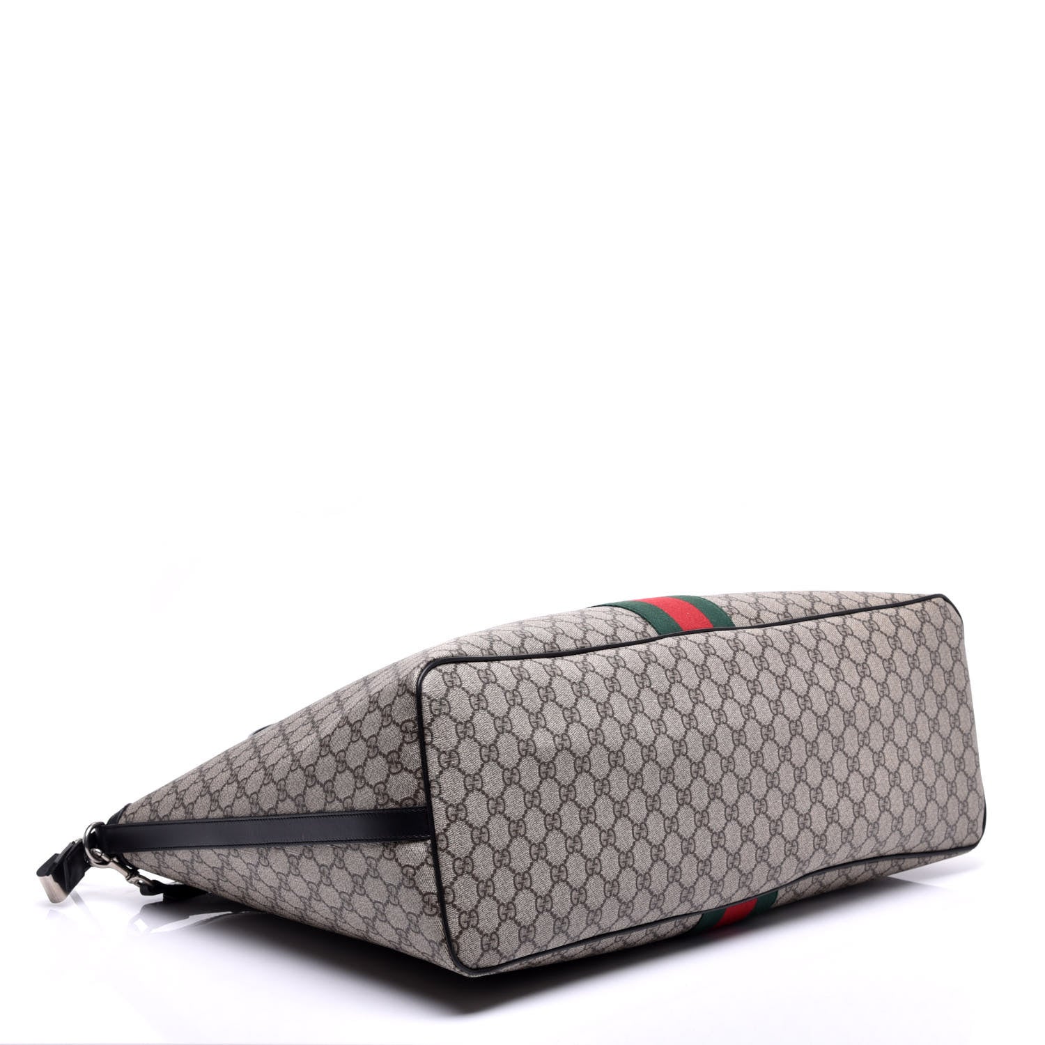 Gucci GG Supreme Monogram Web Large Zippered Tote Beige Black 8 of 20