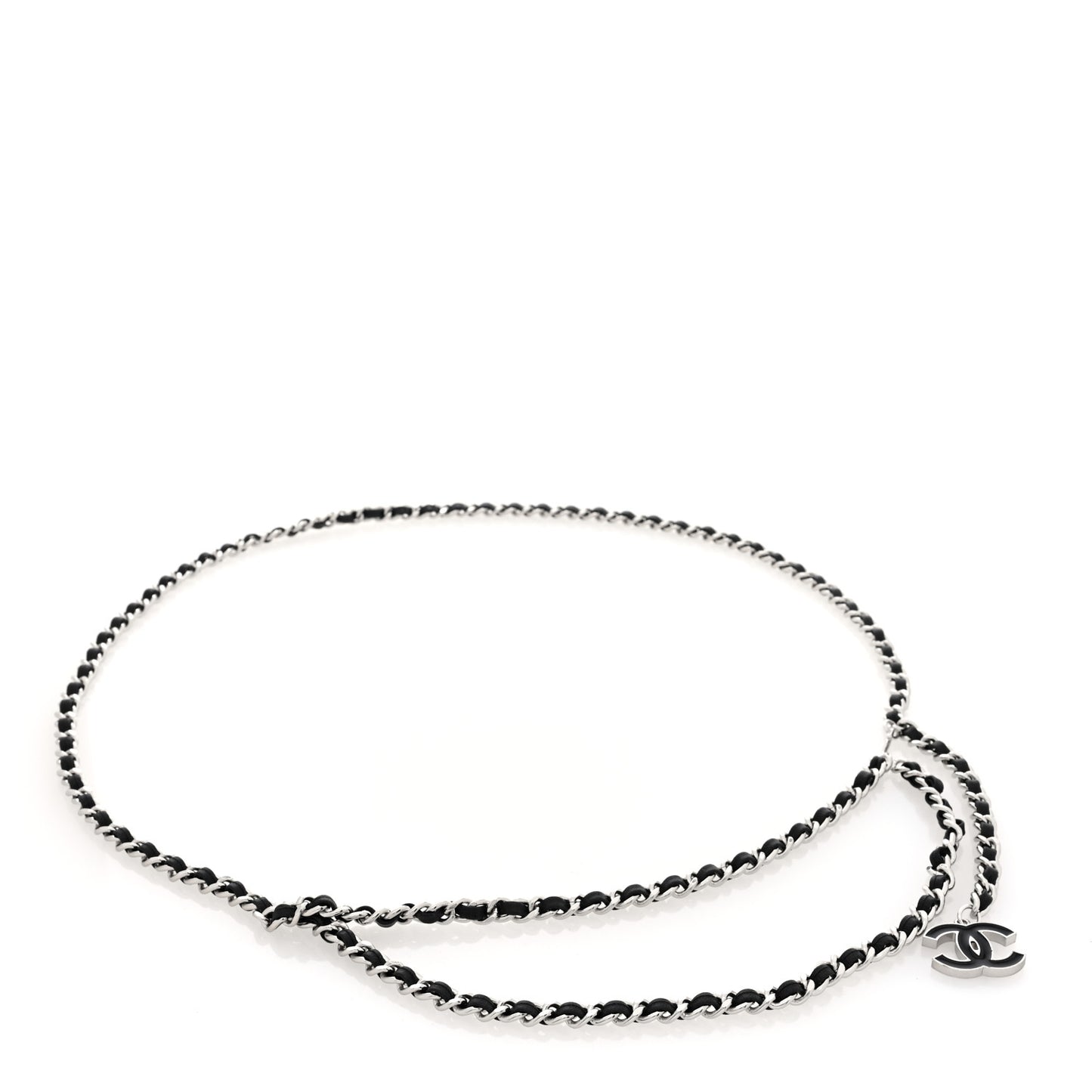 Lambskin Enamel CC Chain Belt Black Silver