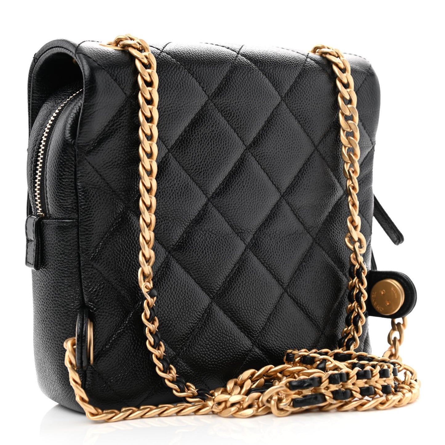 Shiny Caviar Quilted Chain Melody Backpack Black