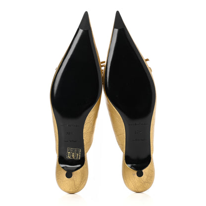 Balenciaga Metallic Textured Calfskin Pointed Toe Knife Mules 38.5 Gold 7 of 10