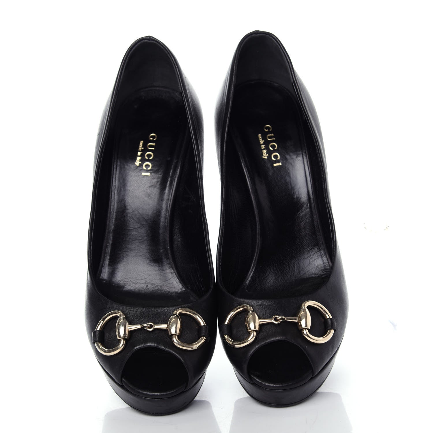 Gucci Nappa Horsebit Peep Toe Platform High Heel Pumps 36 Black 5 of 11