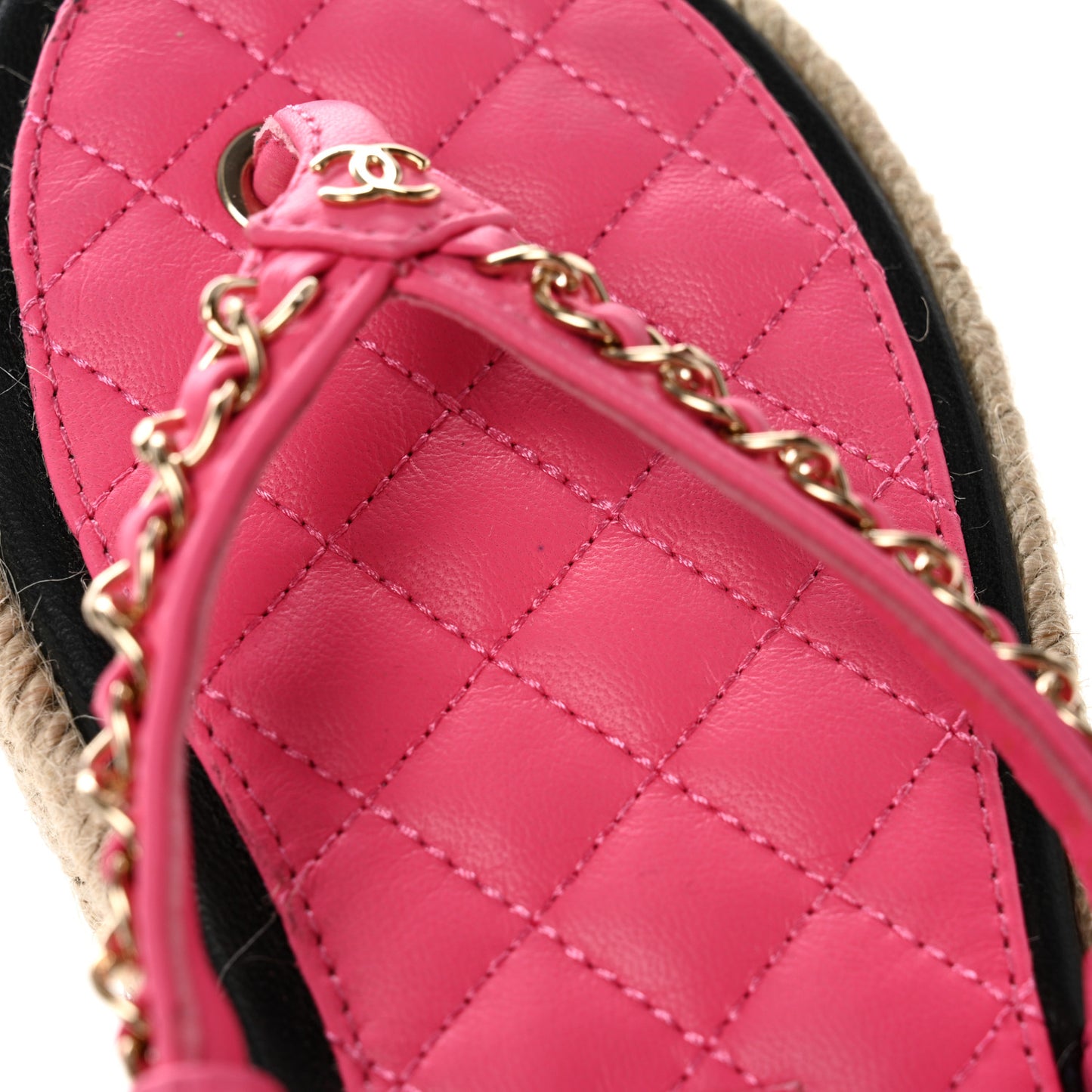 Lambskin Chain CC Thong Espadrille Sandals 35 Pink