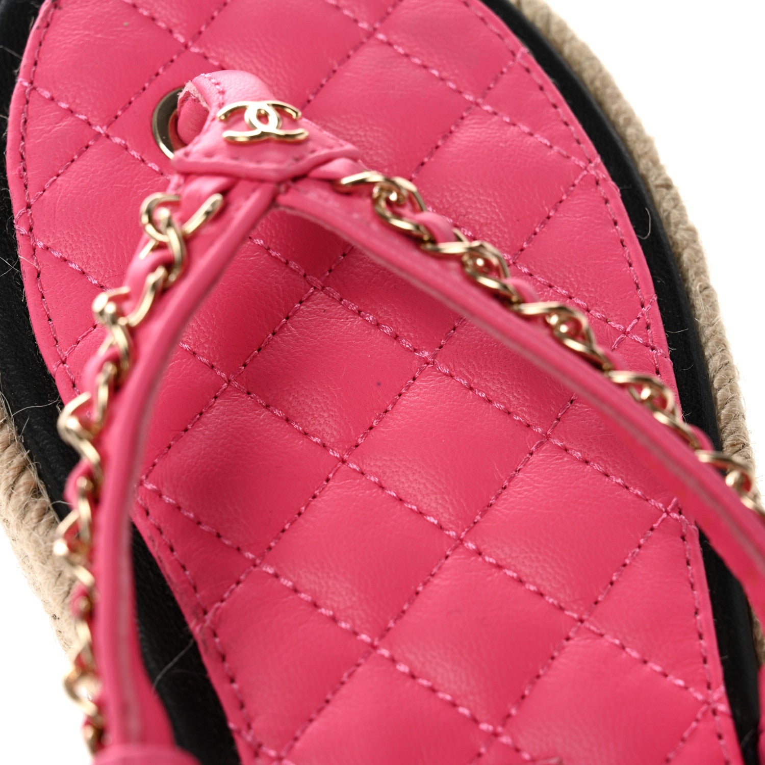 Chanel Lambskin Chain CC Thong Espadrille Sandals 35 Pink 10 of 11