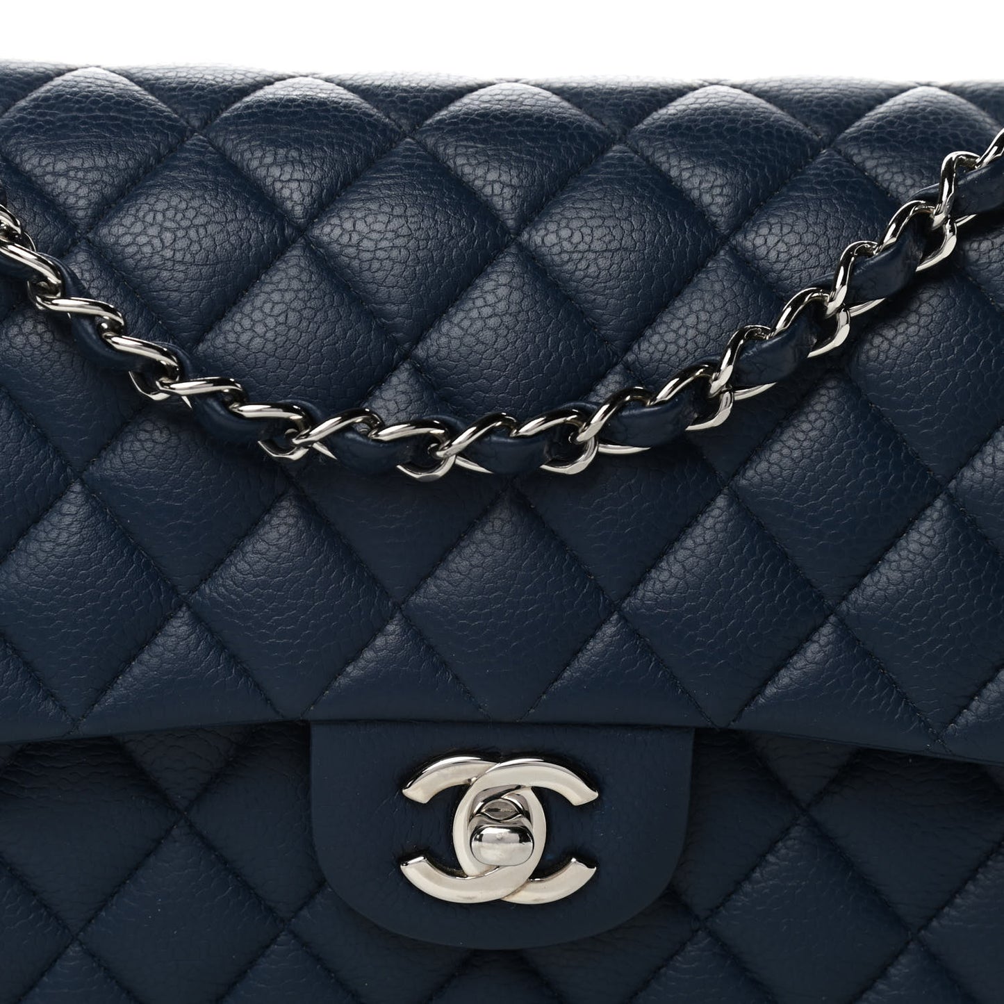 Caviar Quilted Medium Double Flap Navy