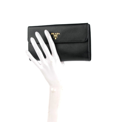 Prada Saffiano Metal Continental Flap Wallet Nero Black 2 of 7