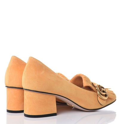 Gucci Kid Scamosciato GG Marmont Fringe 50mm Loafer Pumps 37.5 Crystal Copper 4 of 9
