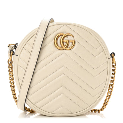 Gucci Calfskin Matelasse Mini GG Marmont Round Shoulder Bag White 1 of 14
