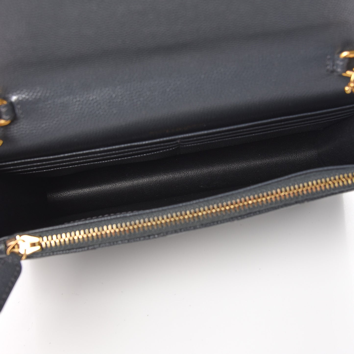 Grain De Poudre Matelasse Chevron Monogram Envelope Chain Wallet Dark Smog