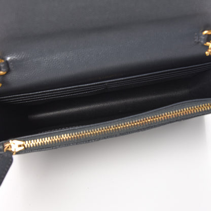 Saint Laurent Grain De Poudre Matelasse Chevron Monogram Envelope Chain Wallet Dark Smog 5 of 11