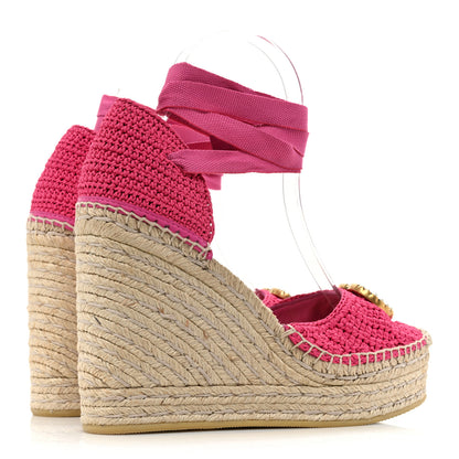 Gucci Cotton Crochet Pearly GG Ankle Wrap Platform Espadrille Wedges 36 Cyclamen Rose 4 of 12