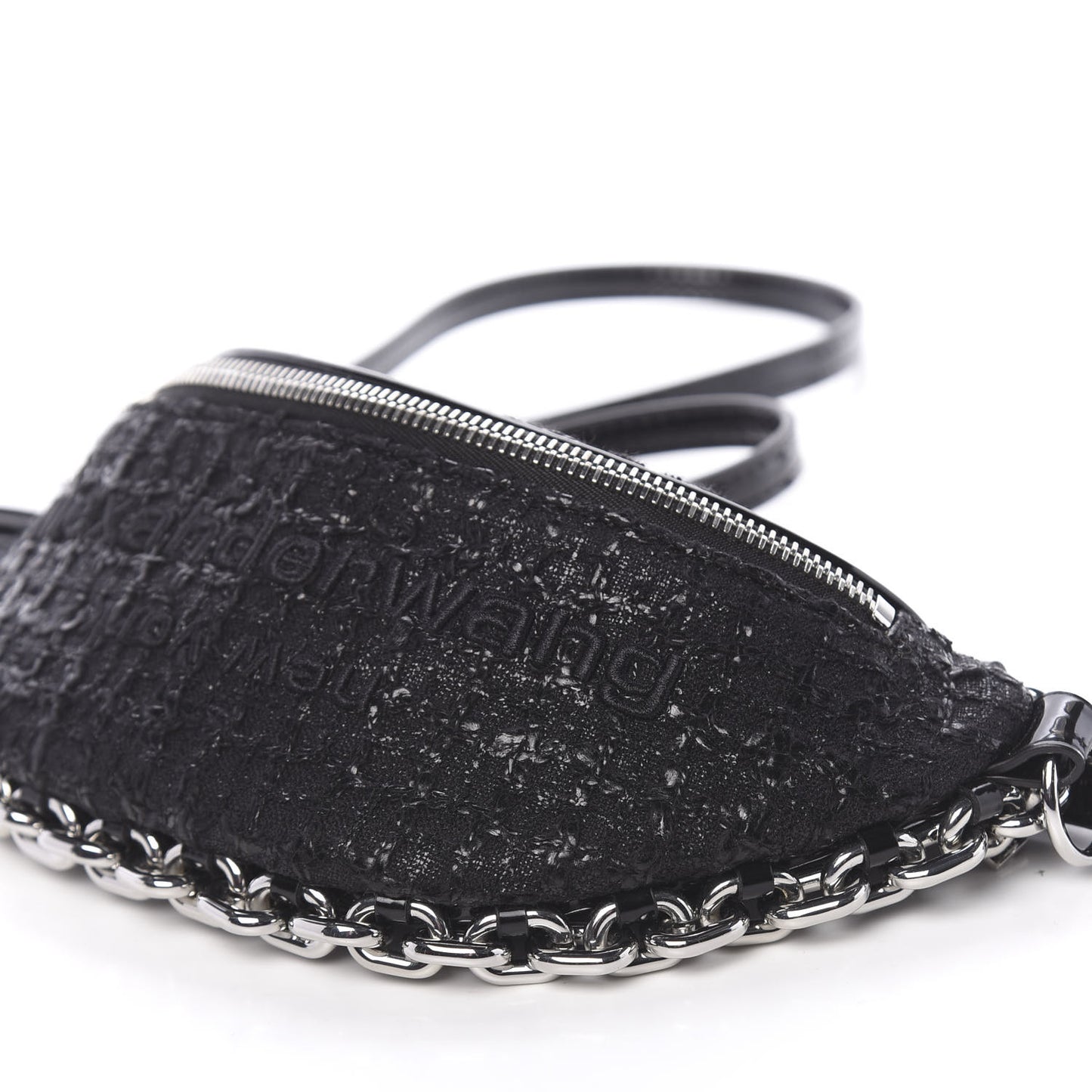 Patent Tweed Chain Embellished Attica Belt Bag Black