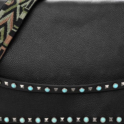 Valentino Garavani Pebbled Calfskin Rockstud Rolling Flap Messenger Bag Black 8 of 15